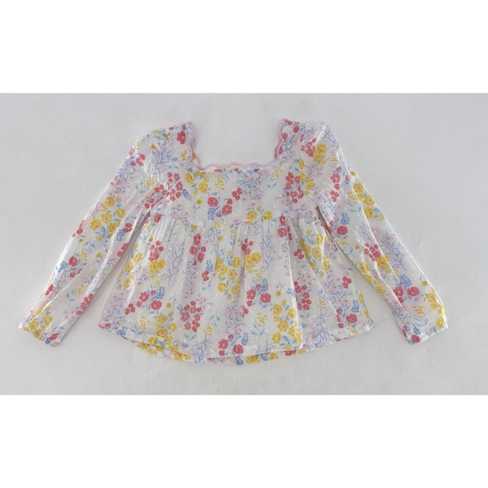Joie Girl’s Cotton Scalloped Neck Floral‎ Blouse Size XS 4, Boho Preppy Cottage